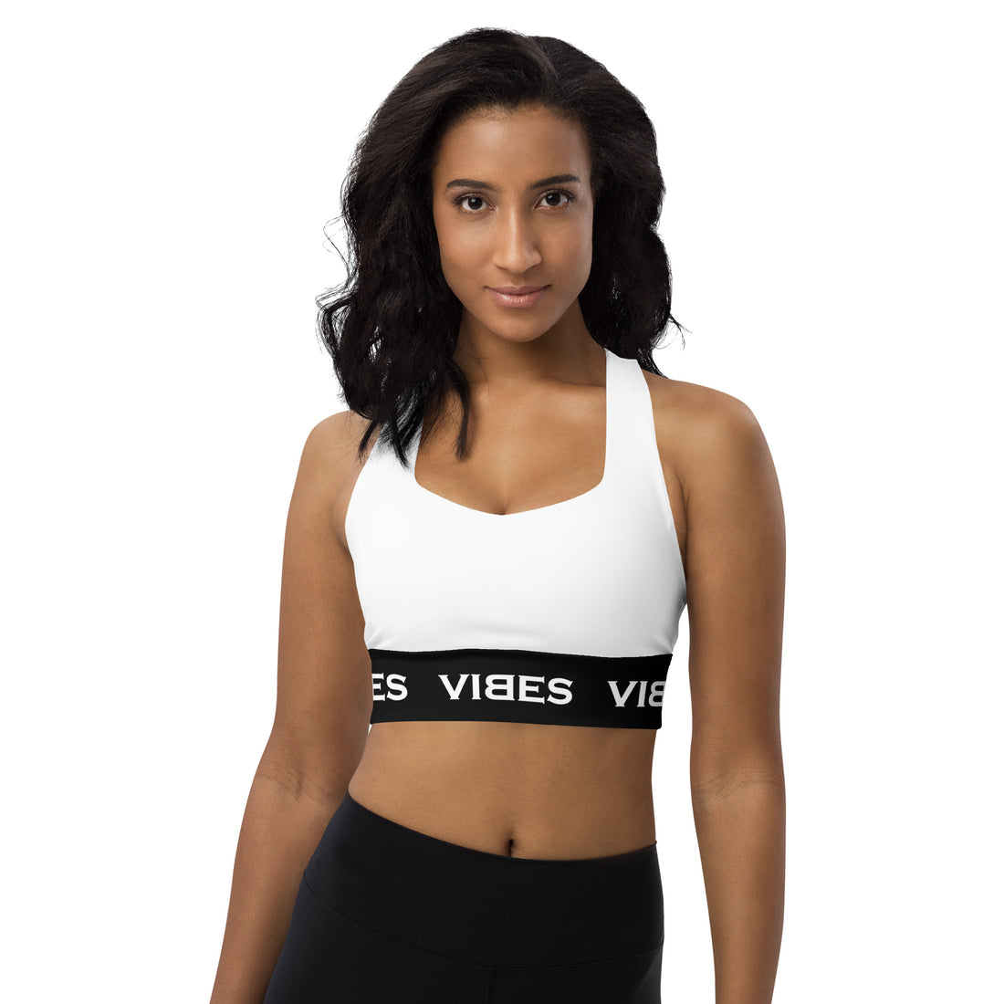 VIBES Long Sports Bra (White/Black)