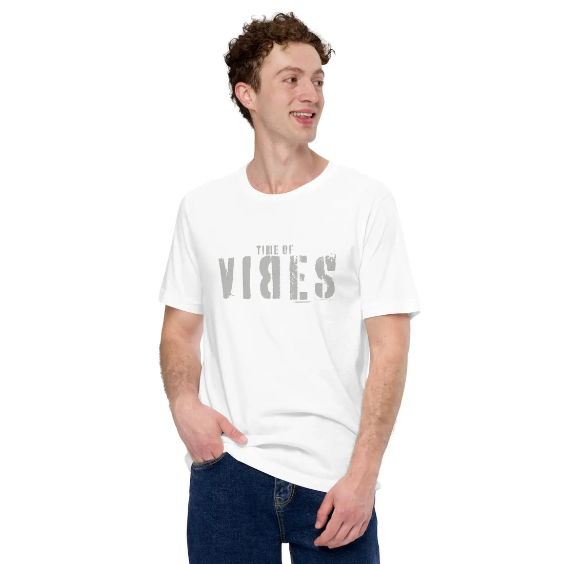 Herren Baumwoll T-Shirt VIBES (Weiß/Silber), Baumwoll T-Shirts, Time Of Vibes